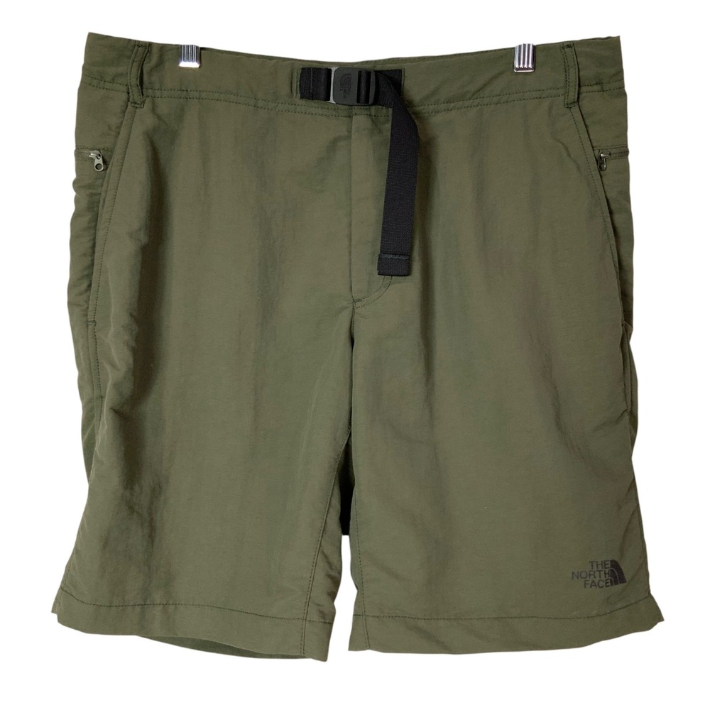 The North Face Green Cargo Shorts 34 Integrated Buckle Belt Zip Fly Pockets